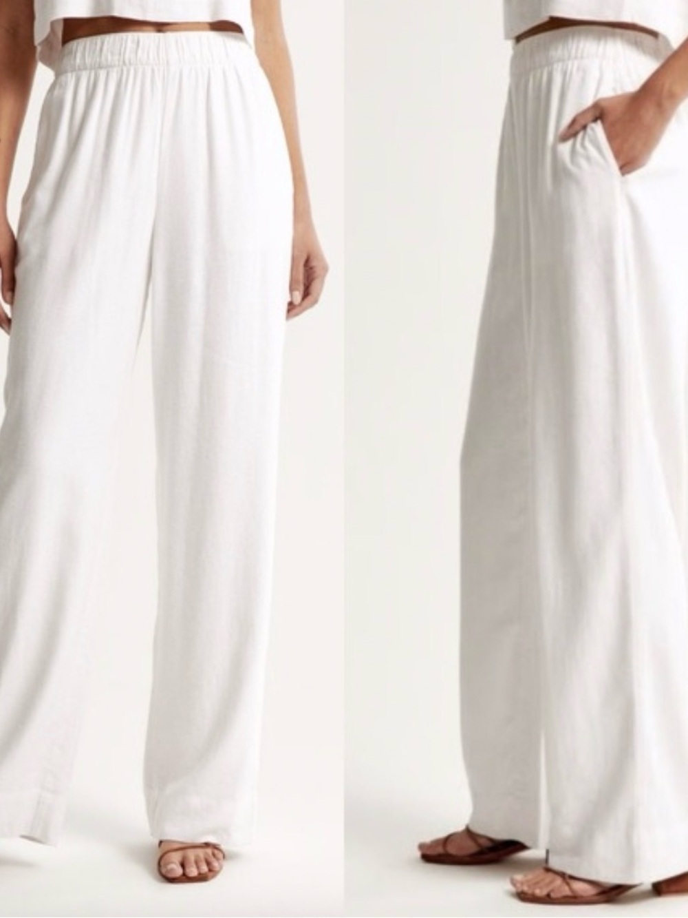 Abercrombie White Linen Blend Wide Leg Pull On Pants XXL